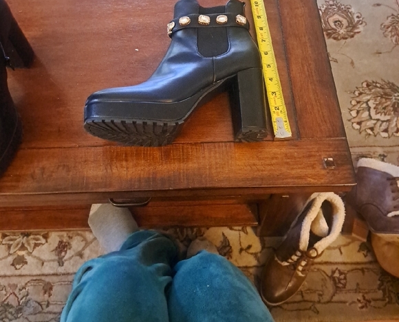 Juicy Couture Black Heeled Boots with Gold Embellishments - Picture 2 of 2